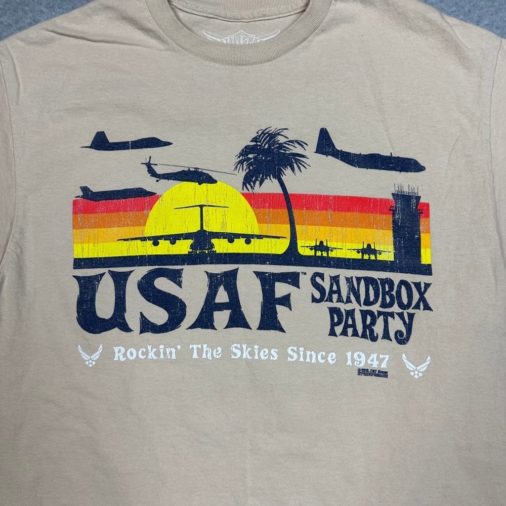 Battlespace USAF Sandbox Party Graphic T-Shirt Tan Mens Medium Military Aviation